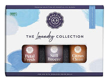 Load image into Gallery viewer, Woolzies Laundry Collection Essential Oil Set | 100% Pure Therapeutic Grade Aromatherapy Oil | Use with Wool Dryer Balls or Oil Diffuser | Gift Set Includes Petel Fresh, Still Breeze, Citrus Clean