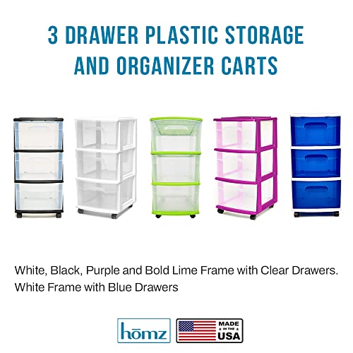 Homz 3 Drawer Plastic Storage and Organizer Cart