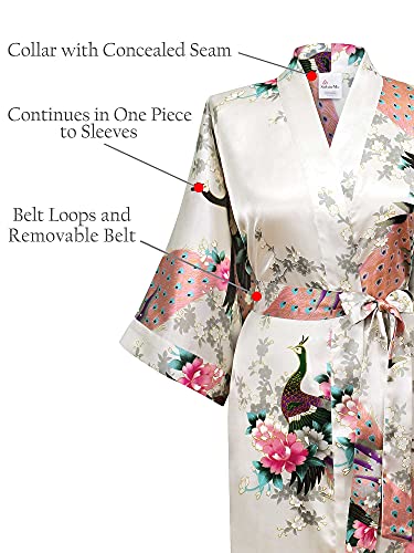 Swhiteme Women's Kimono Robe, Long, One Size, Peacock, Navy, KPL01B