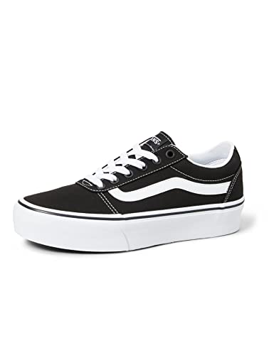 Vans Women's Platform Trainers Low-Top Sneakers, Black ((Canvas) Black/White 187), 6.5 US