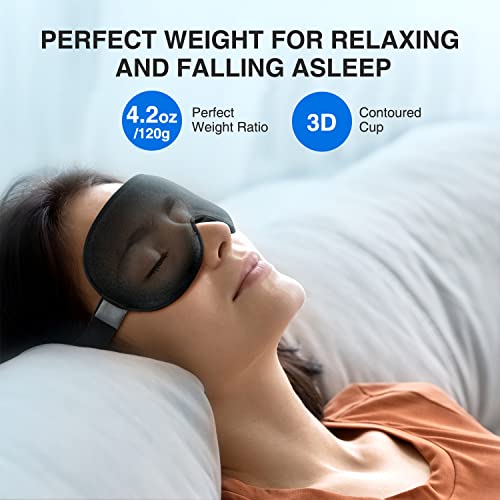 YFONG Weighted Sleep Mask, Women Men 3D Eye Mask Blocking Lights Sleeping Mask (4.2oz/120g), Pressure Relief Night Sleep Eye Mask with Adjustable Strap, Eye Cover Blindfold for Travel Nap Yoga, Black