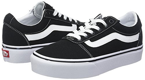 Vans Women's Platform Trainers Low-Top Sneakers, Black ((Canvas) Black/White 187), 6.5 US