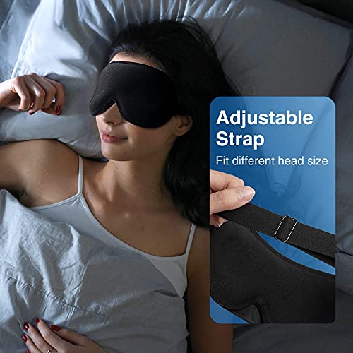 YFONG Weighted Sleep Mask, Women Men 3D Eye Mask Blocking Lights Sleeping Mask (4.2oz/120g), Pressure Relief Night Sleep Eye Mask with Adjustable Strap, Eye Cover Blindfold for Travel Nap Yoga, Black