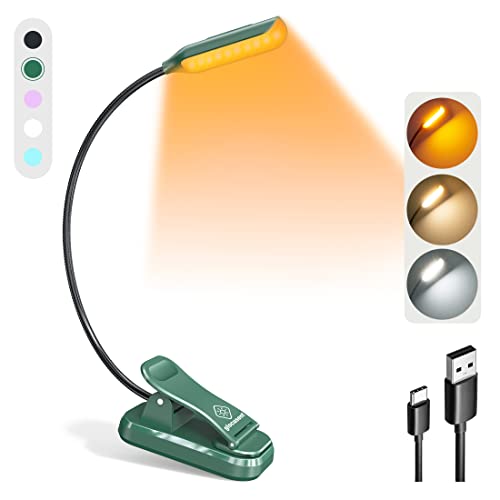 Glocusent Willow Rechargeable Clip On Book Light, 3 Colors & 3 Brightness