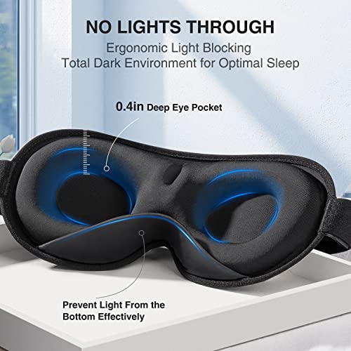 YFONG Weighted Sleep Mask, Women Men 3D Eye Mask Blocking Lights Sleeping Mask (4.2oz/120g), Pressure Relief Night Sleep Eye Mask with Adjustable Strap, Eye Cover Blindfold for Travel Nap Yoga, Black