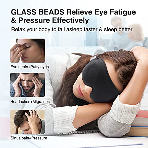 YFONG Weighted Sleep Mask, Women Men 3D Eye Mask Blocking Lights Sleeping Mask (4.2oz/120g), Pressure Relief Night Sleep Eye Mask with Adjustable Strap, Eye Cover Blindfold for Travel Nap Yoga, Black